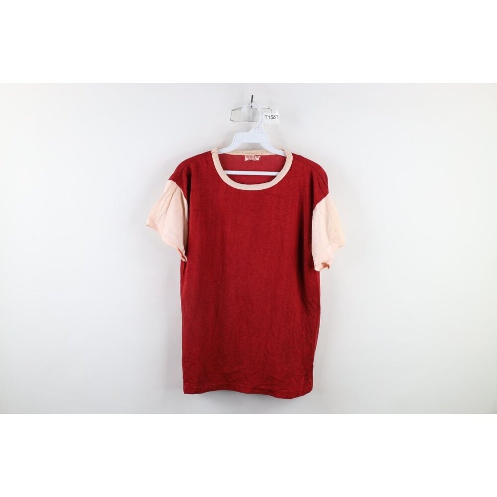 Vtg 40s 50s Wilton Mens M Distressed Color Block Rayon Knit Jersey T-Shirt USA